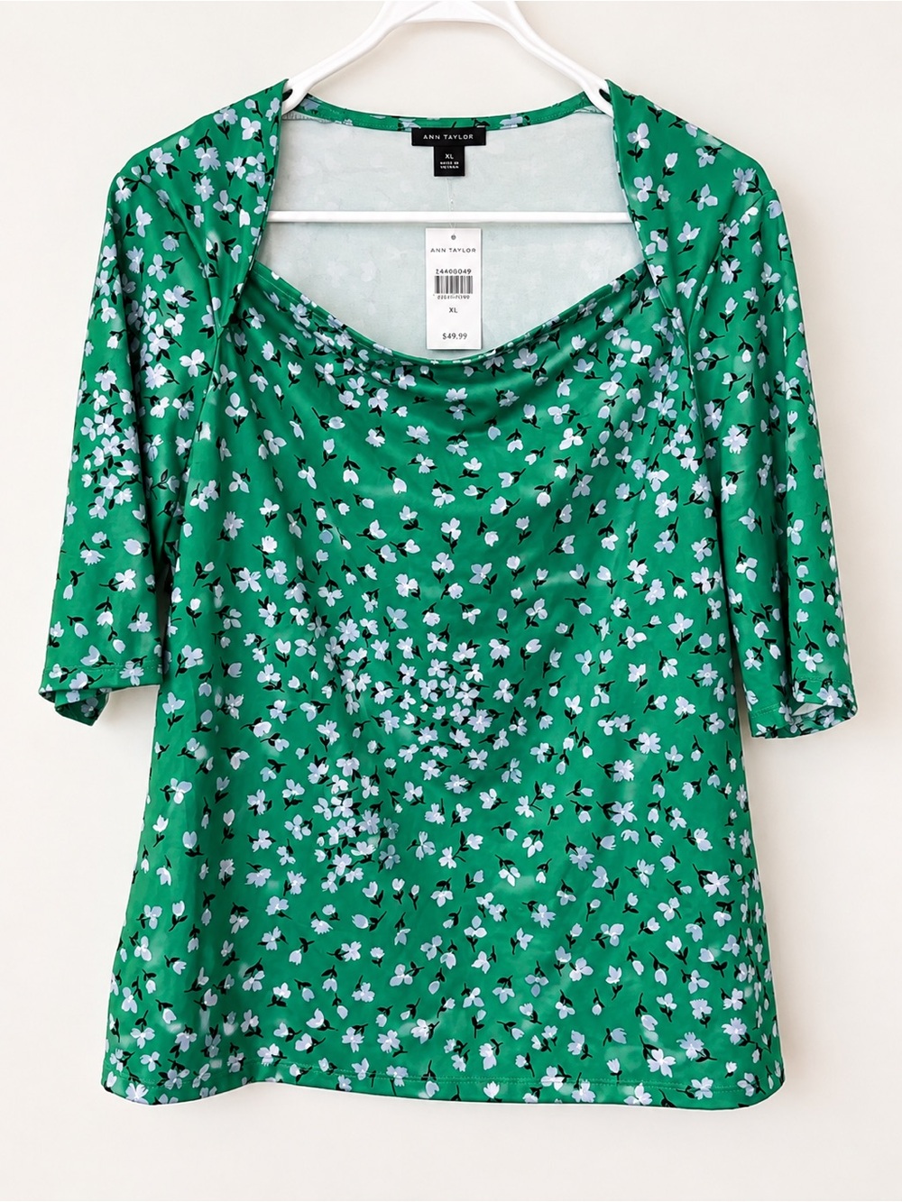 Ann Taylor Emerald Green Floral Cowl Neck Blouse